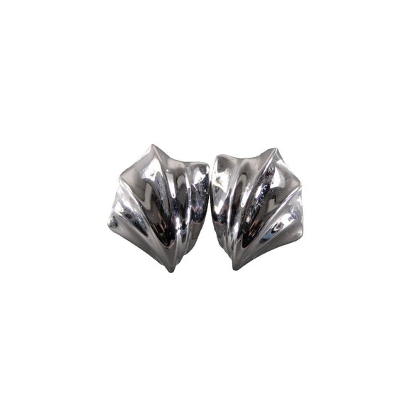 Trifari Silvertone 1.5" Huggie Clip On Earrings - Picture 1 of 10